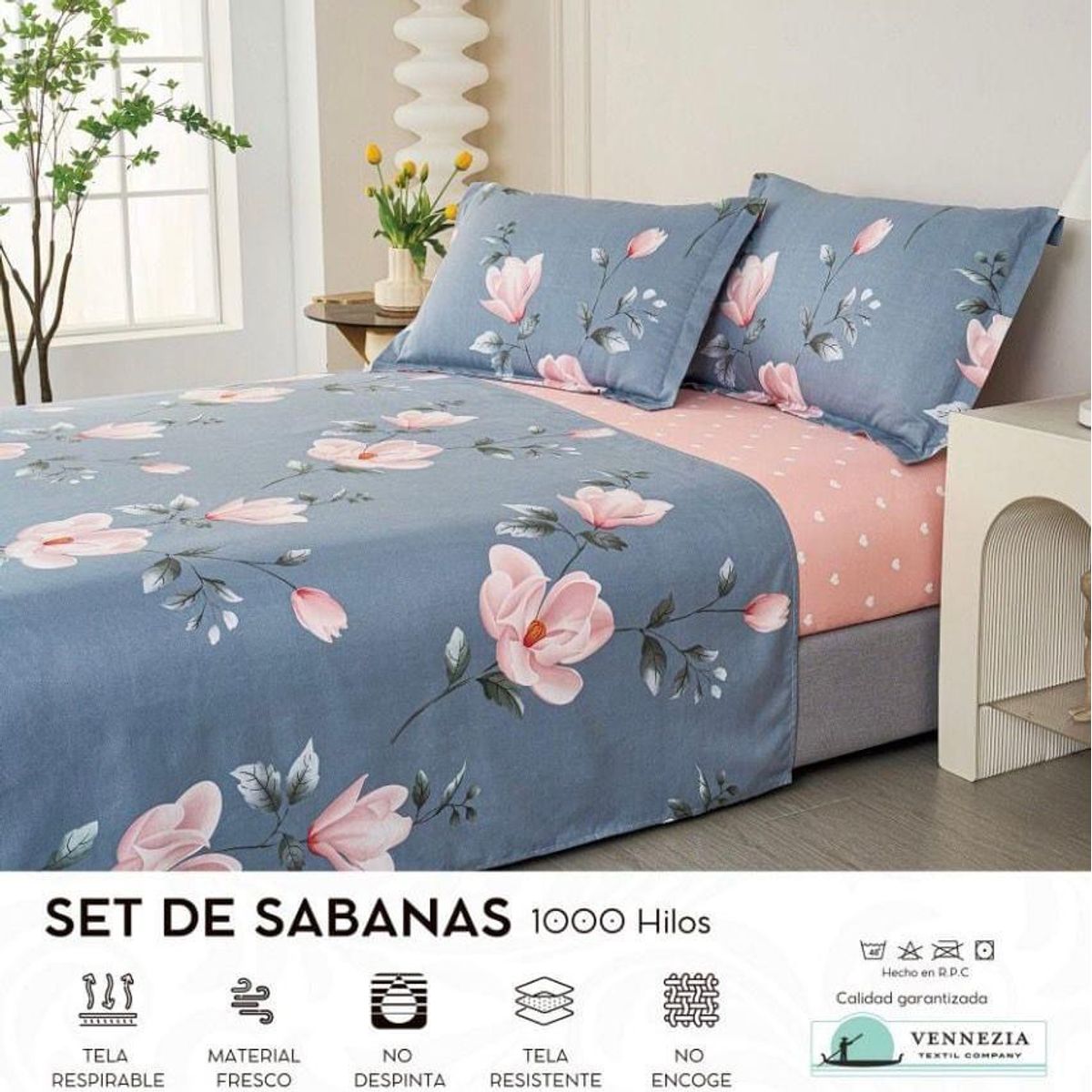 VENECIA - Set de Sabanas QUEEN + Fundas - EUROPEO 100% Algodón