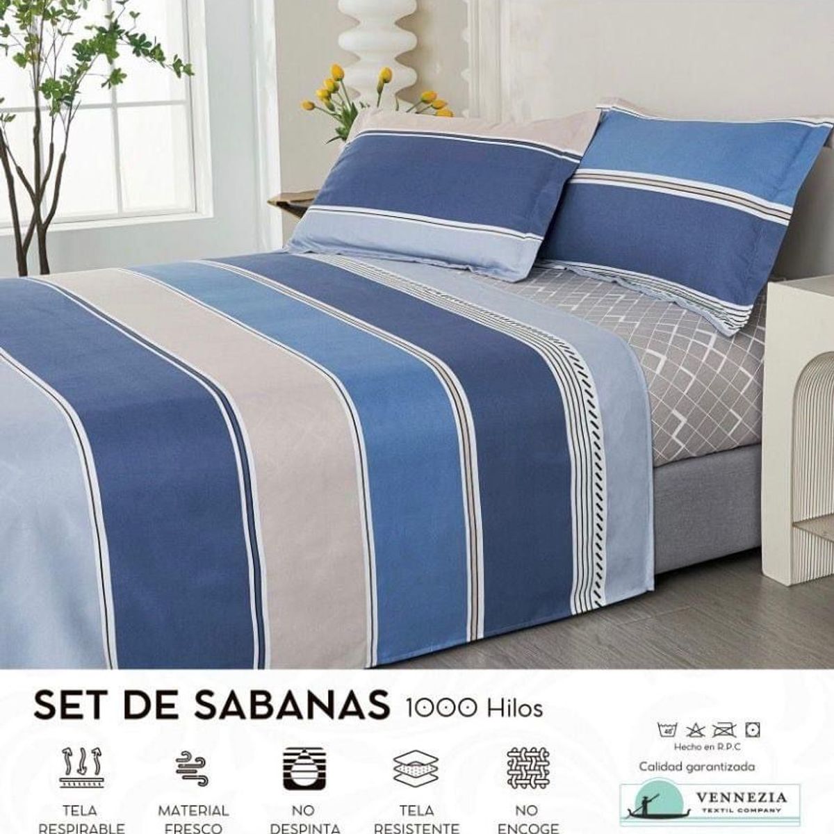 VENECIA - Set de Sabanas QUEEN + Fundas - EUROPEO 100% Algodón