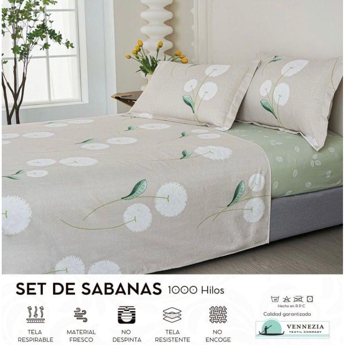 VENECIA - Set de Sabanas QUEEN + Fundas - EUROPEO 100% Algodón