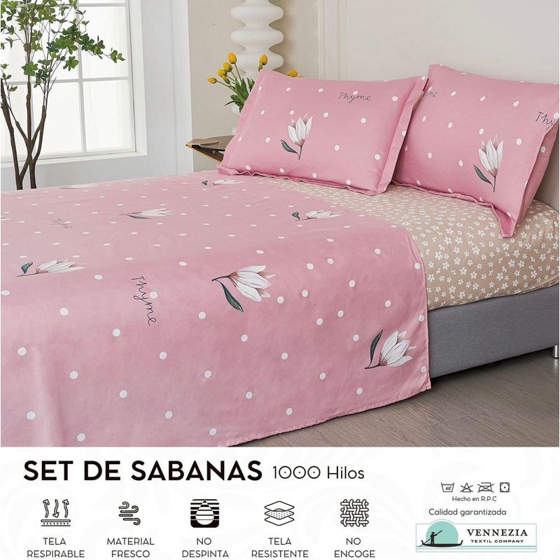 VENECIA - Set de Sabanas QUEEN + Fundas - EUROPEO 100% Algodón