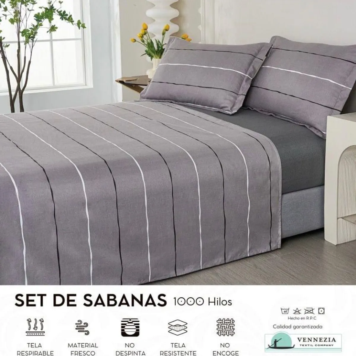 VENECIA - Set de Sabanas QUEEN + Fundas - EUROPEO 100% Algodón