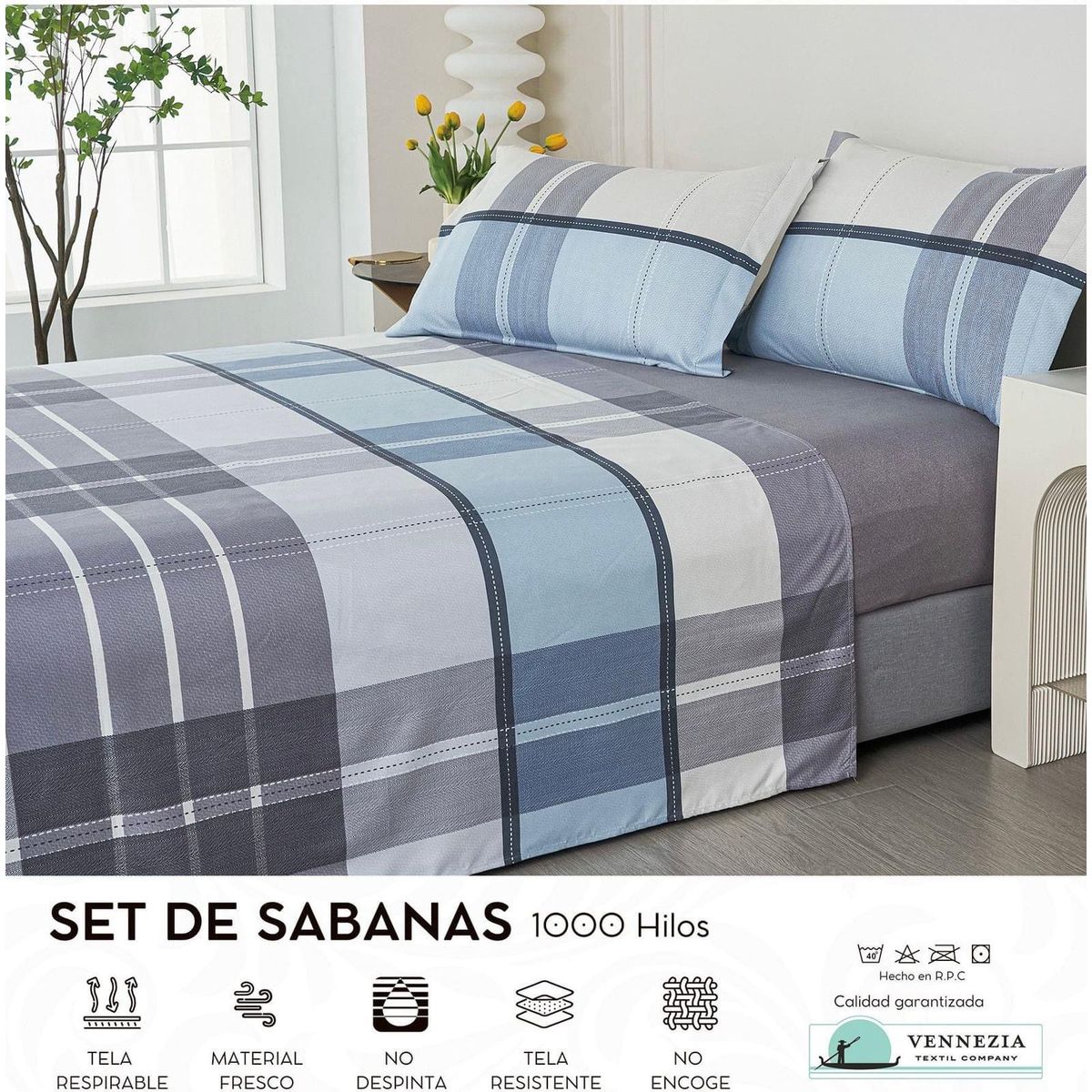 VENECIA - Set de Sabanas QUEEN + Fundas - EUROPEO 100% Algodón