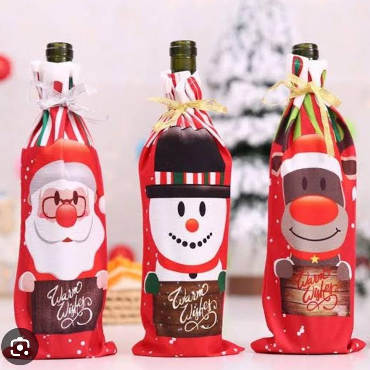GENERICO - Pack de 3 fundas para botella de vino diseño Navideño