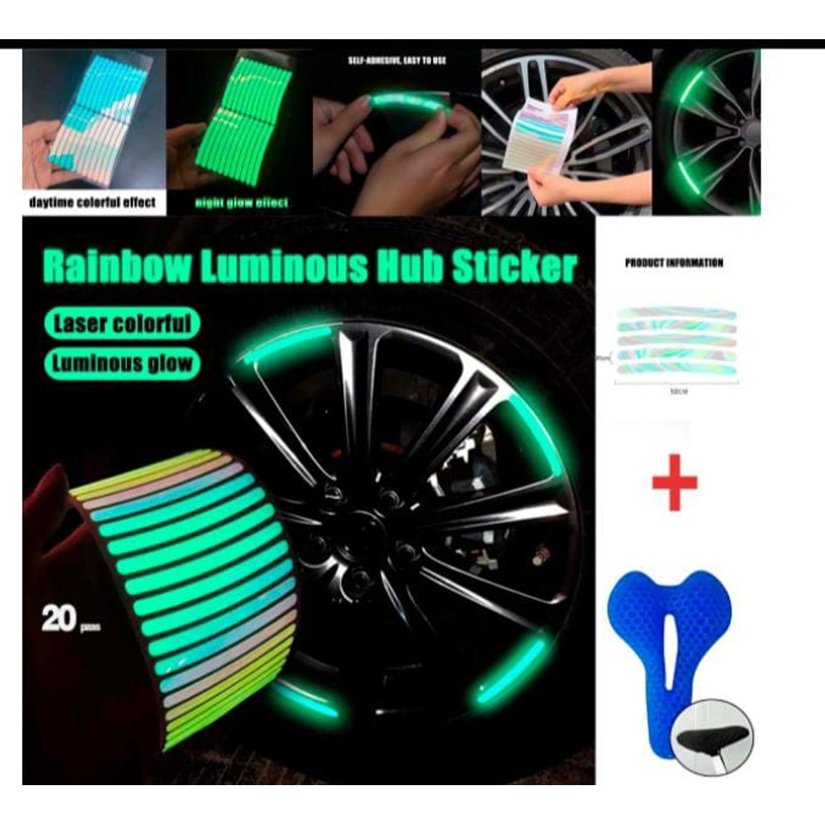 GENERICO - Pegatina Reflectante  para Rueda de Coche+1asiento gel