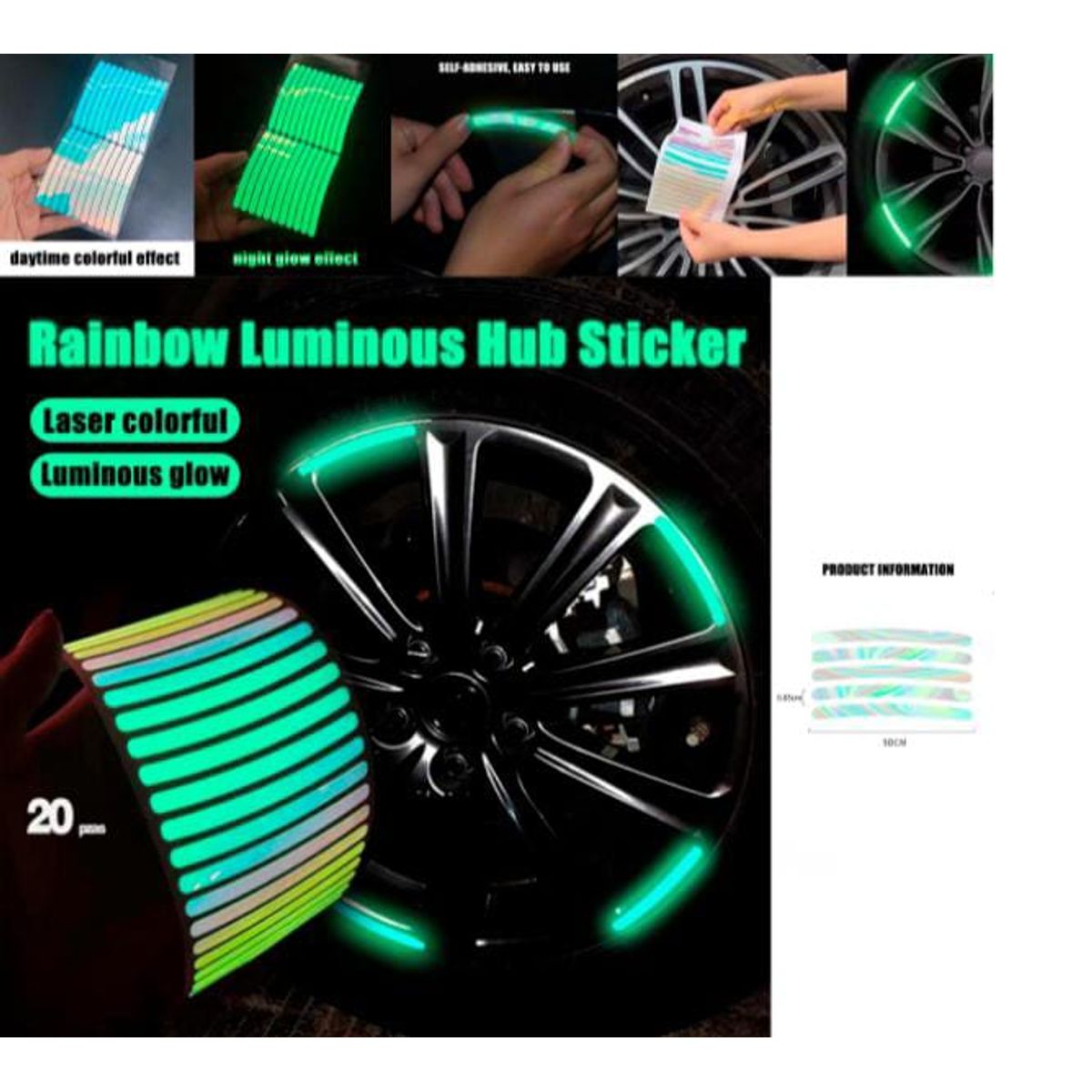 GENERICO - Pegatina Reflectante de colores   para Rueda de coche