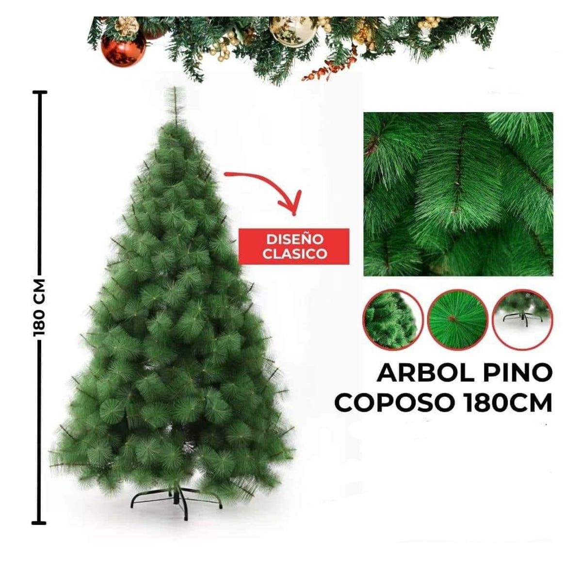 GENERICO - Árbol de Navidad Frondoso Pino Coposo 1.80 M