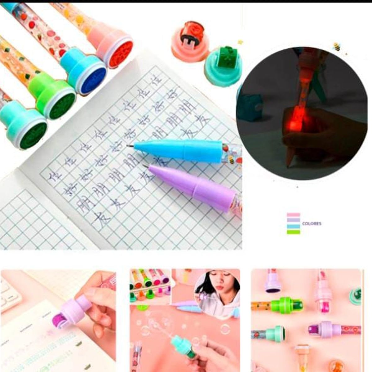 GENERICO - Pack 3 Boligrafo mágico, sello decorado