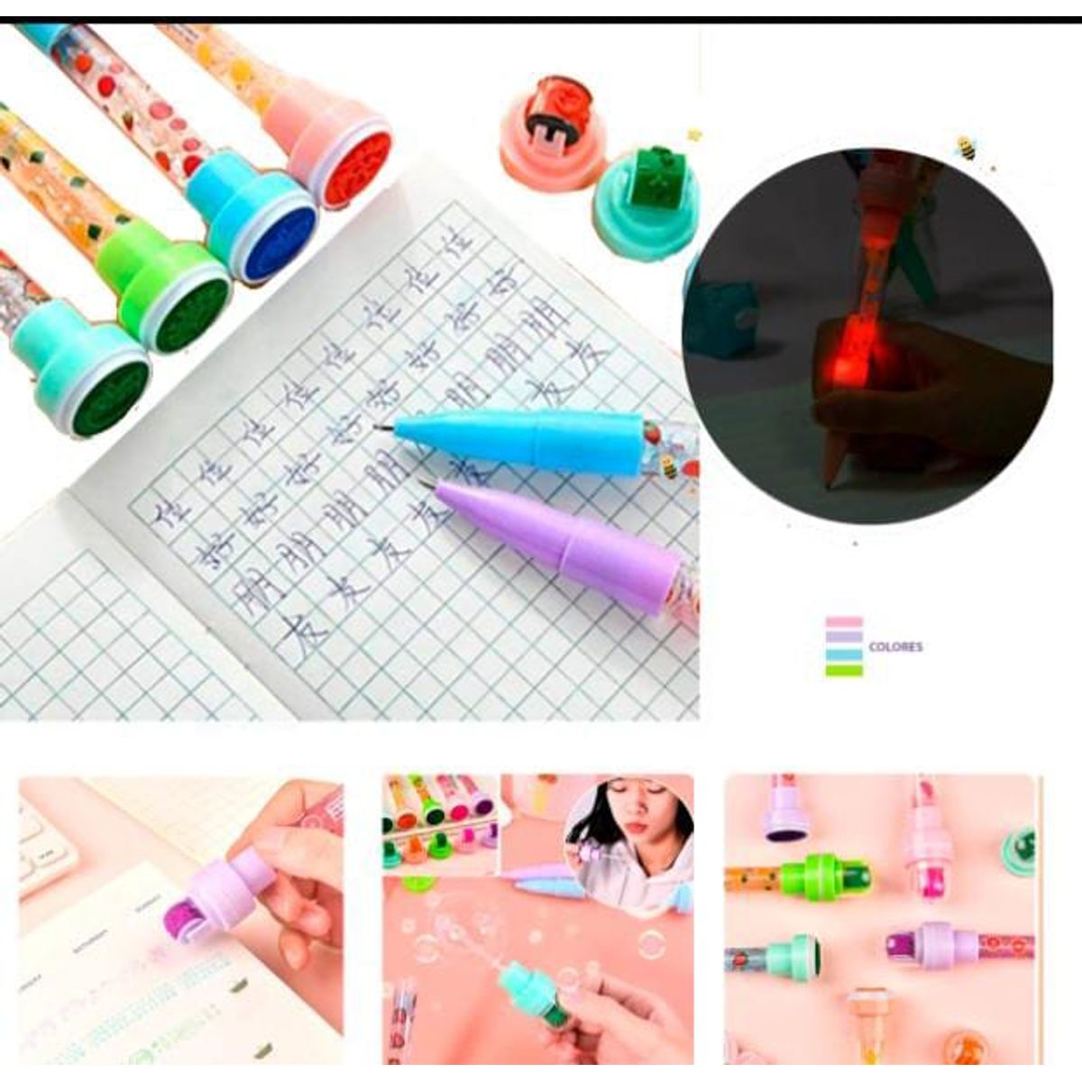 GENERICO - Pack 3 Boligrafo mágico, sello decorado