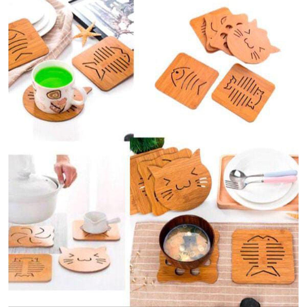 GENERICO - Pack de 3 posavasos, ollas de bambu multifuncional