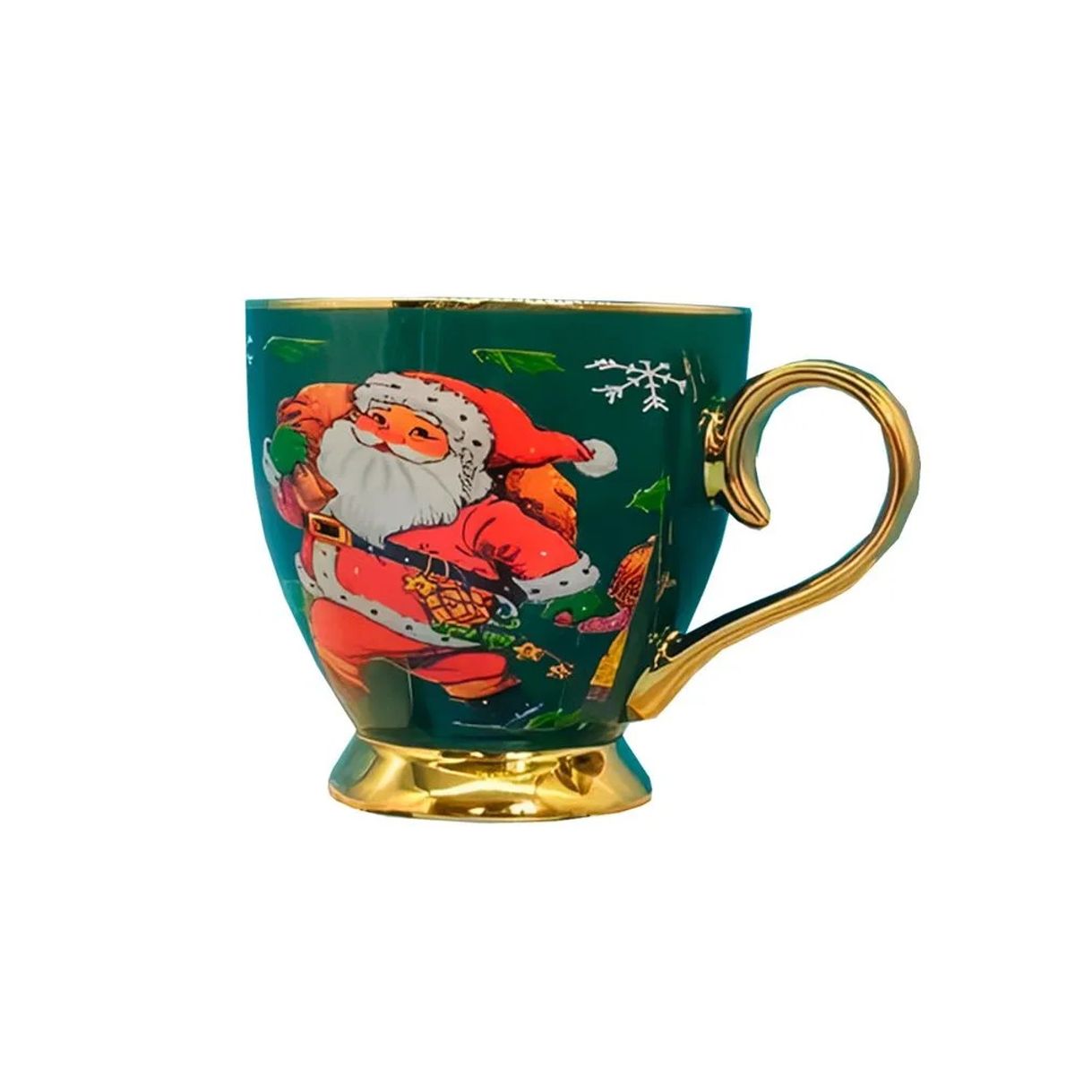 GENERICO - Taza Navideña Dec Papa Noel cSaco de regalos FVerde 500Ml c Estuche