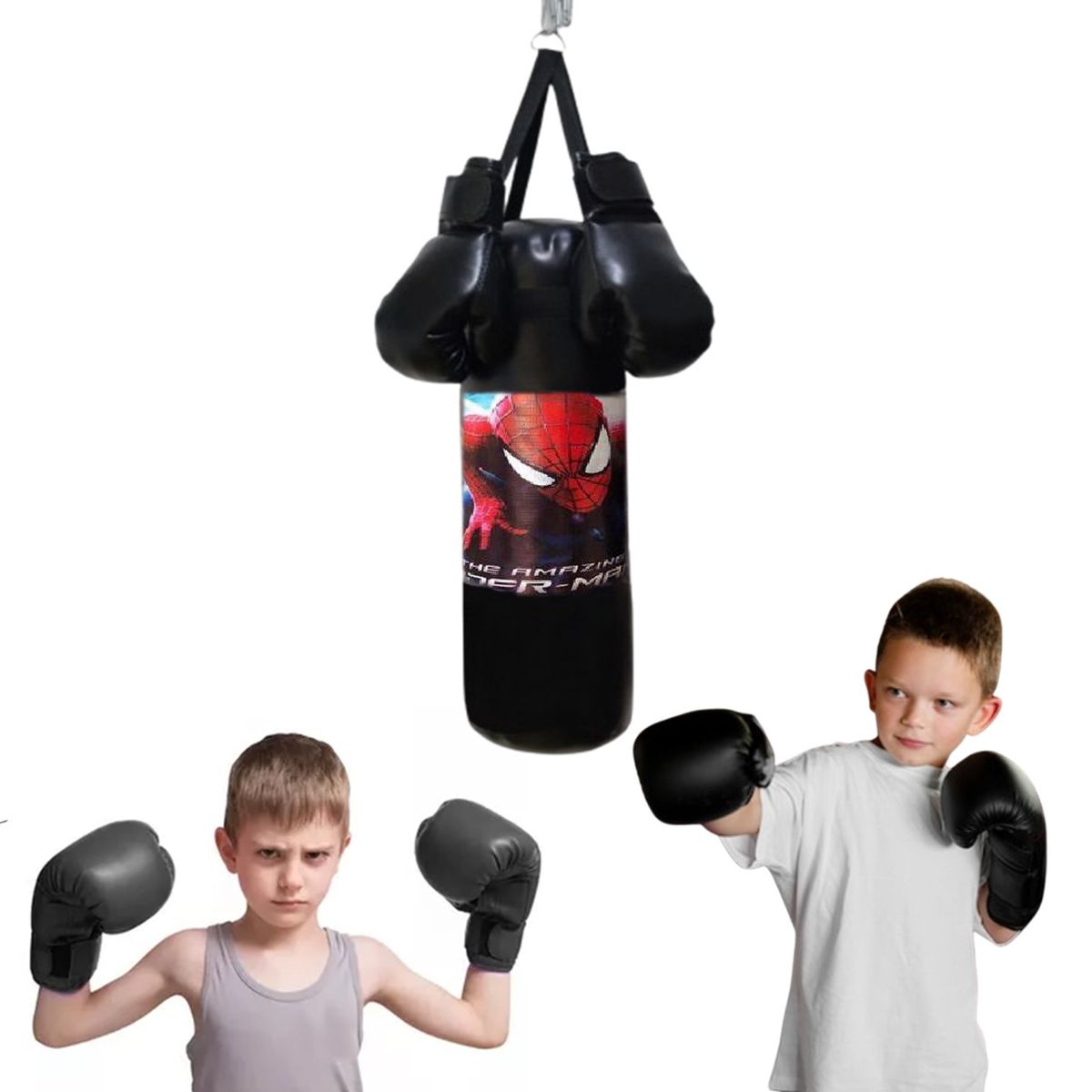 GENERICO - SACO DE BOX INFANTIL CON PAR DE GUANTES NEGRO MAS RELLENO