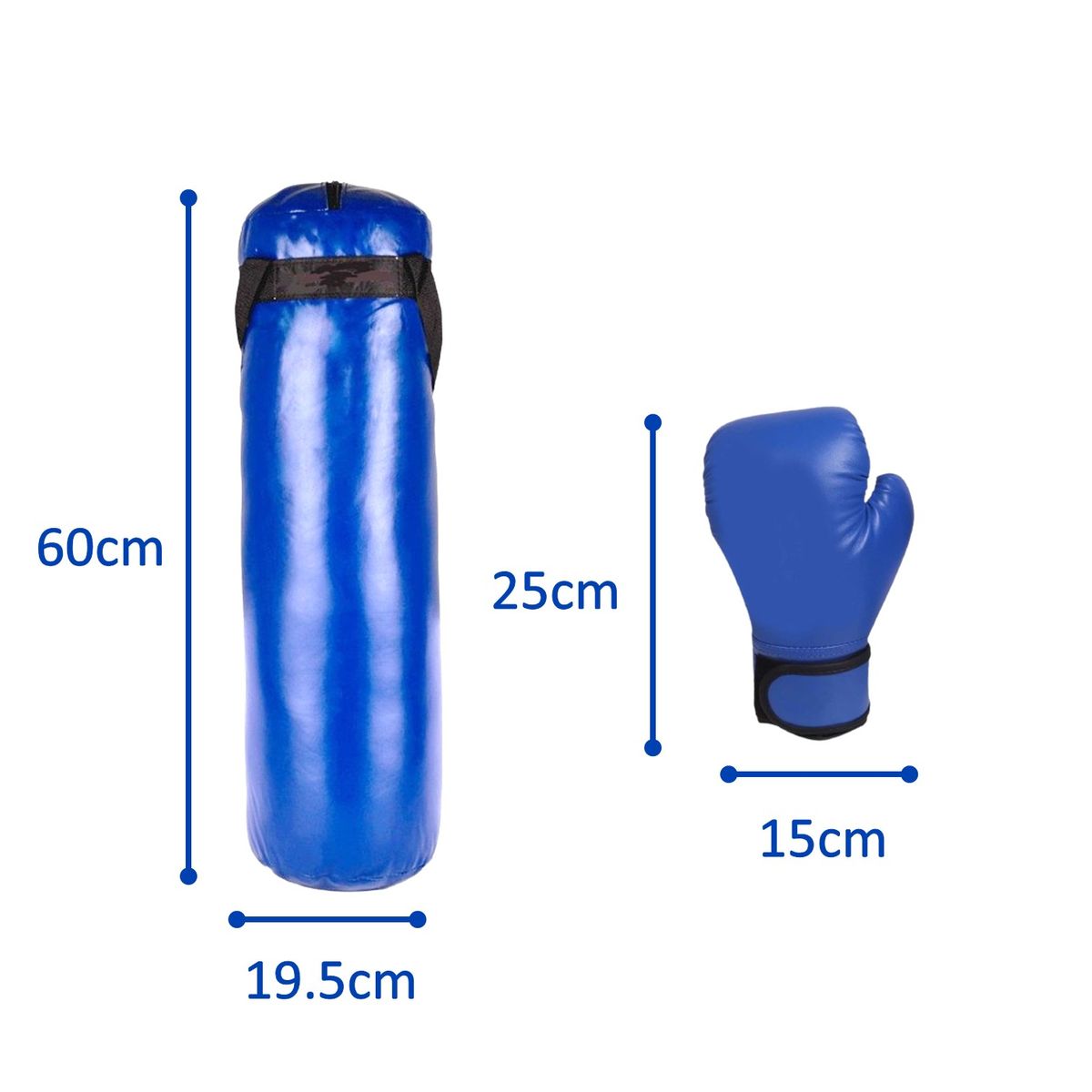 GENERICO - SACO DE BOX INFANTIL CON PAR DE GUANTES AZUL MAS RELLENO