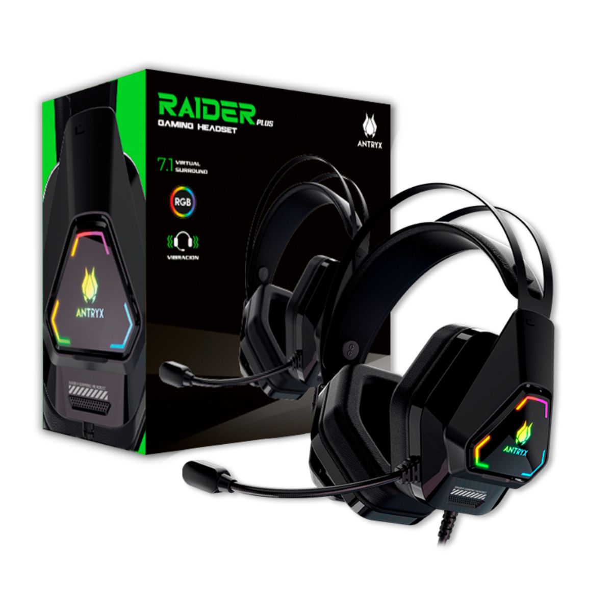 ANTRYX - Auricular Antryx Raider Plus Black 7.1 Virtual Surround Rgb