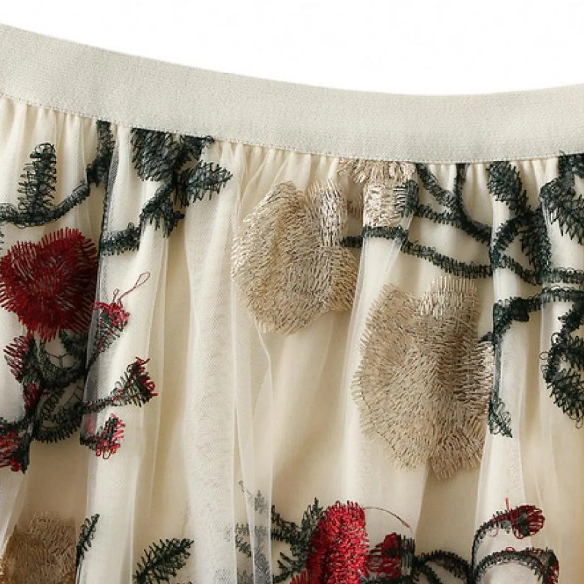 GENERICO - Falda larga de tul con bordado de flores - Falda Zoyla