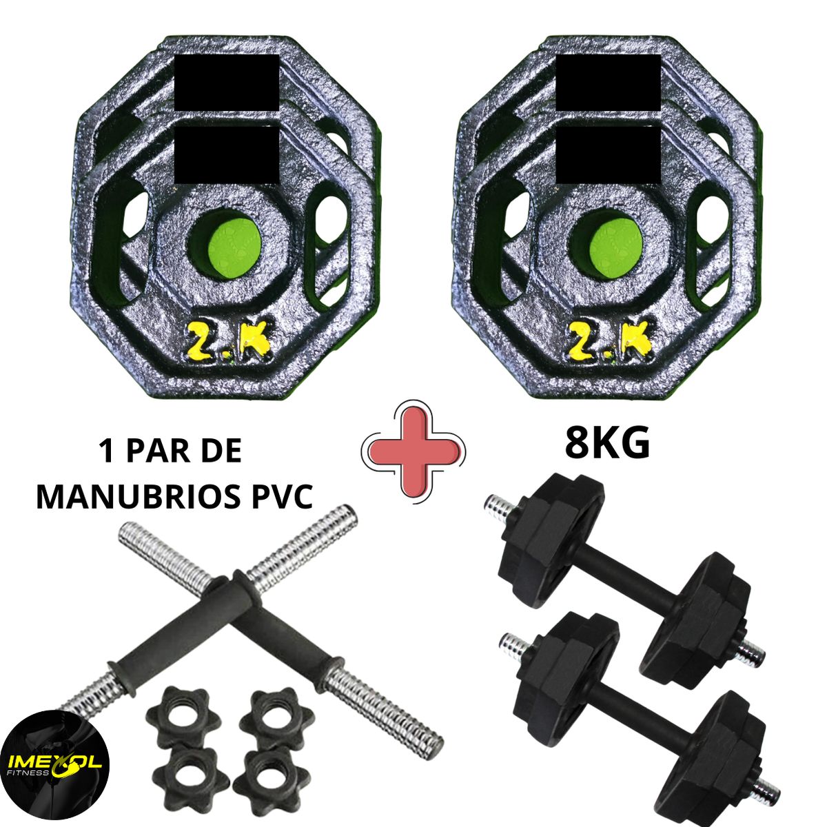 GENERICO - Disco Set Pesas  Manubrios Pvc Peso Real + 8kg fitness