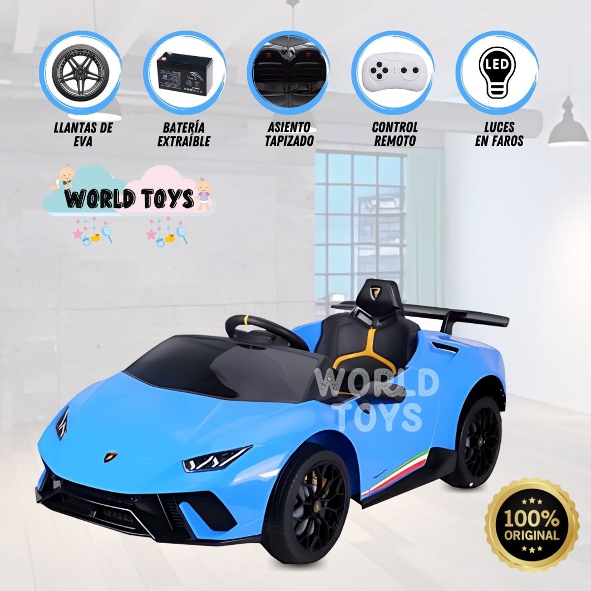 LAMBORGHINI - Auto a Batería Deportivo para Niños «HURACAN» Licenced Sky Blue