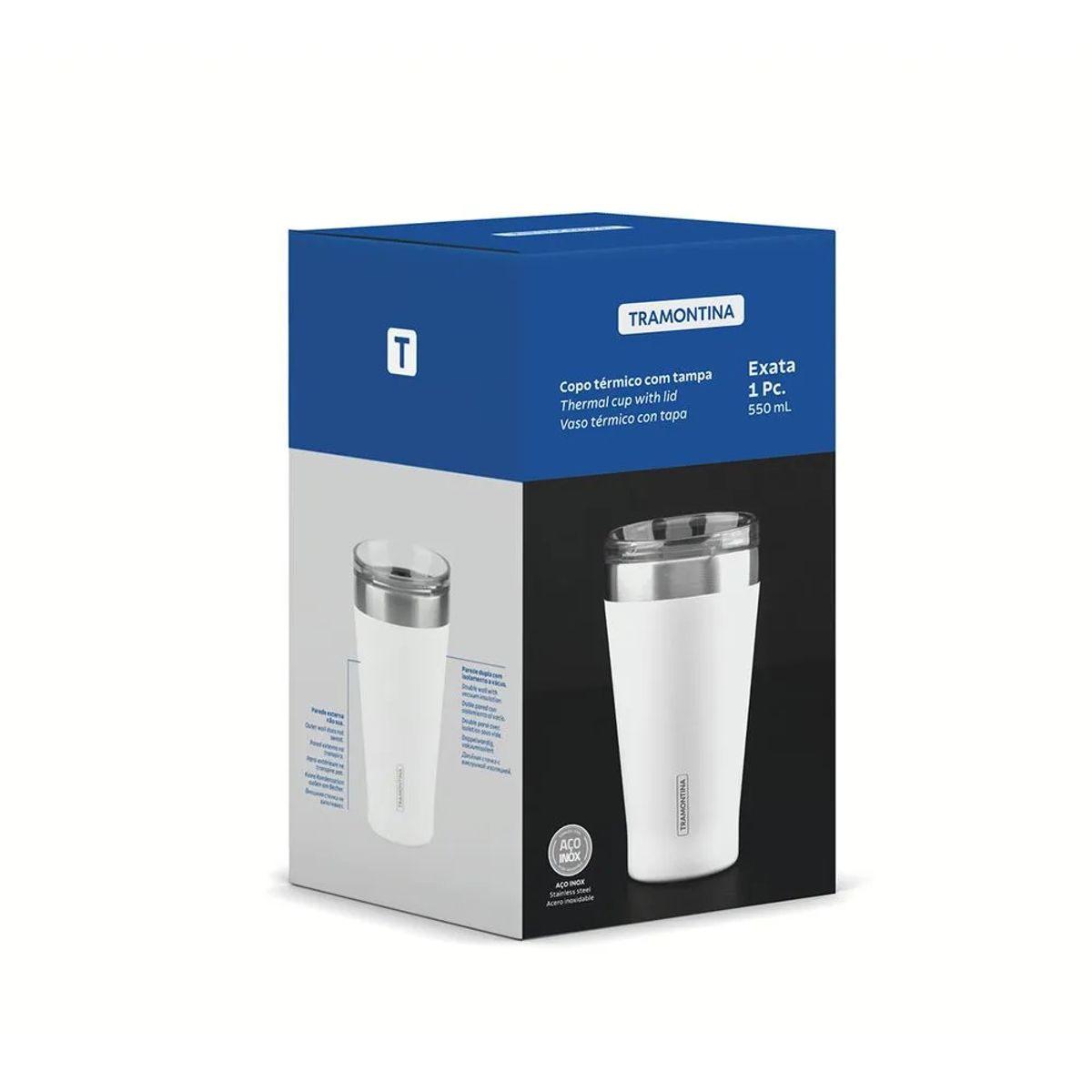 TRAMONTINA - Vaso Térmico con tapa 550 ml Blanco Exata - Tramontina