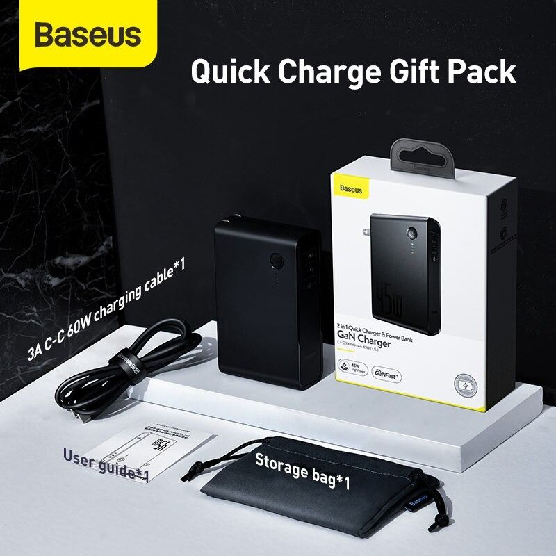 BASEUS - Baseus GaN Cargador Portatil Carga Rápida  2 en 1 de 10000 mAh 45 W