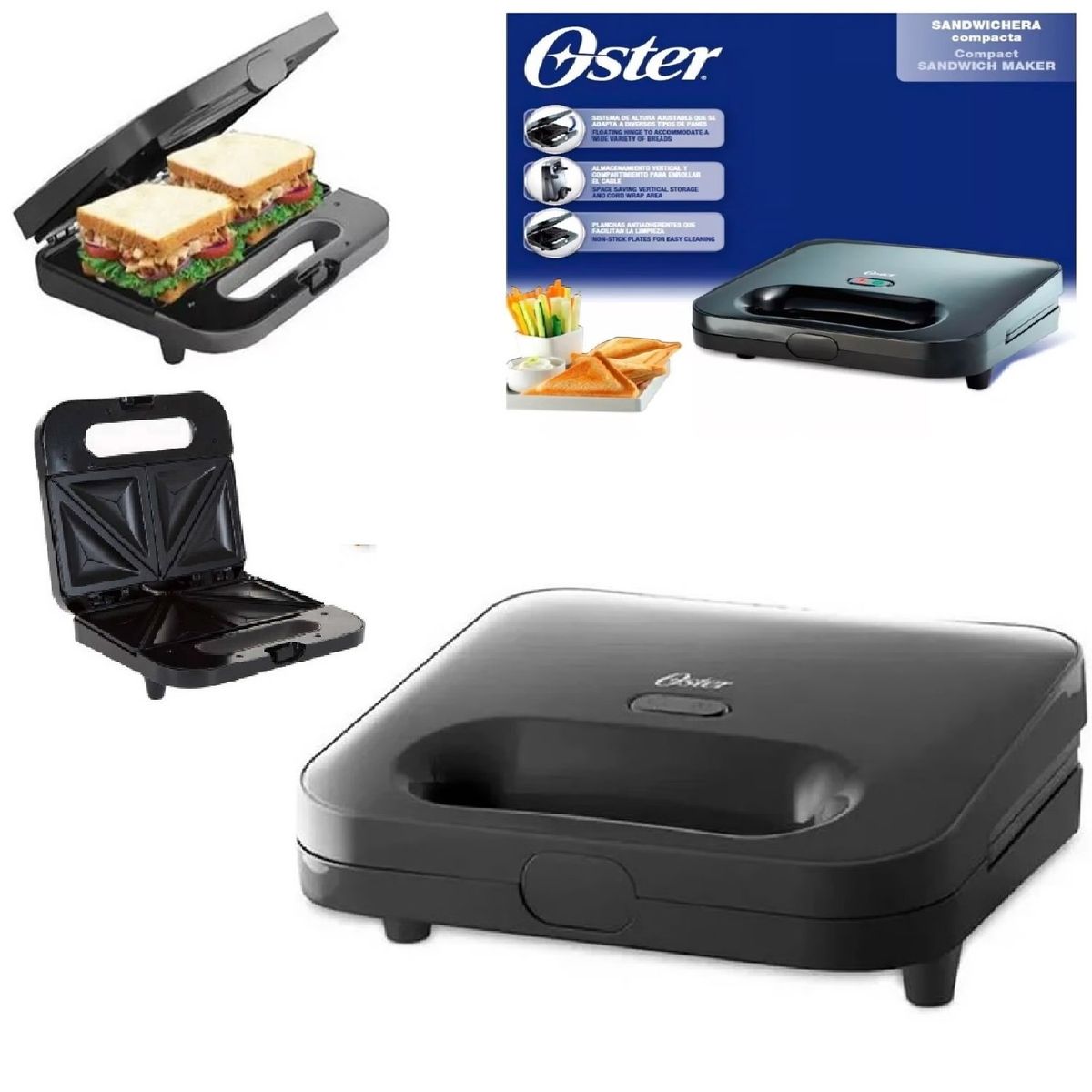 OSTER - Sandwichera Eléctrica Compacta 750 Wats ckstsm2885-053