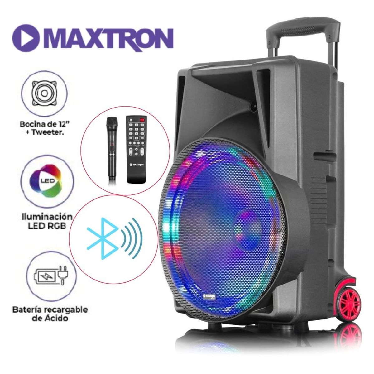 MAXTRON - PARLANTE BLUETOOTH PORTATIL MAXTRON MX115-V + MICROFONO INALAMBRICO
