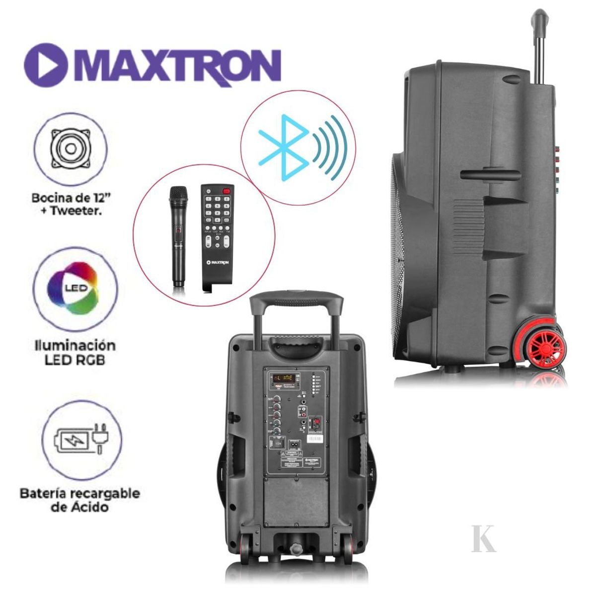 MAXTRON - PARLANTE BLUETOOTH PORTATIL MAXTRON MX115-V + MICROFONO INALAMBRICO