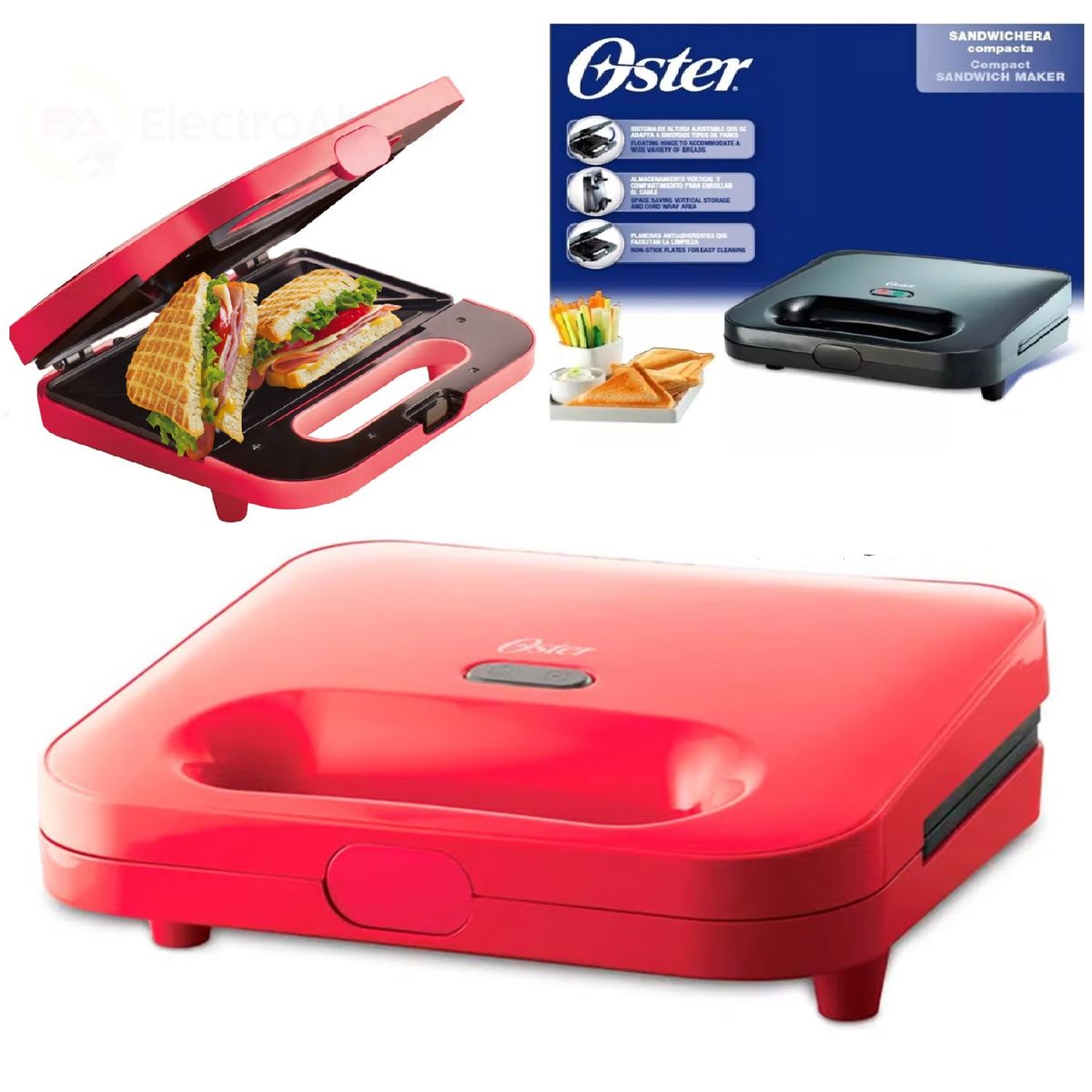 OSTER - Sandwichera Eléctrica Compacta 750 Wats CKSTSM2885M