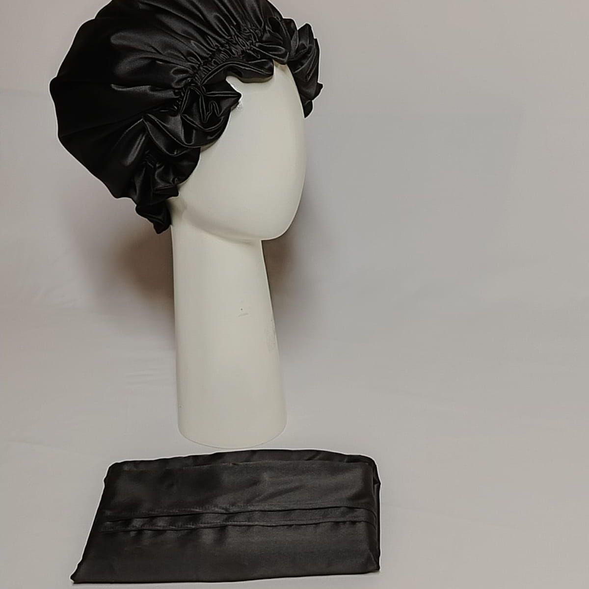 GENERICO - GORRO PARA DORMIR DE SEDA POR LOS DOS LADOS NEGRO + FUNDA DE ALMOHADA