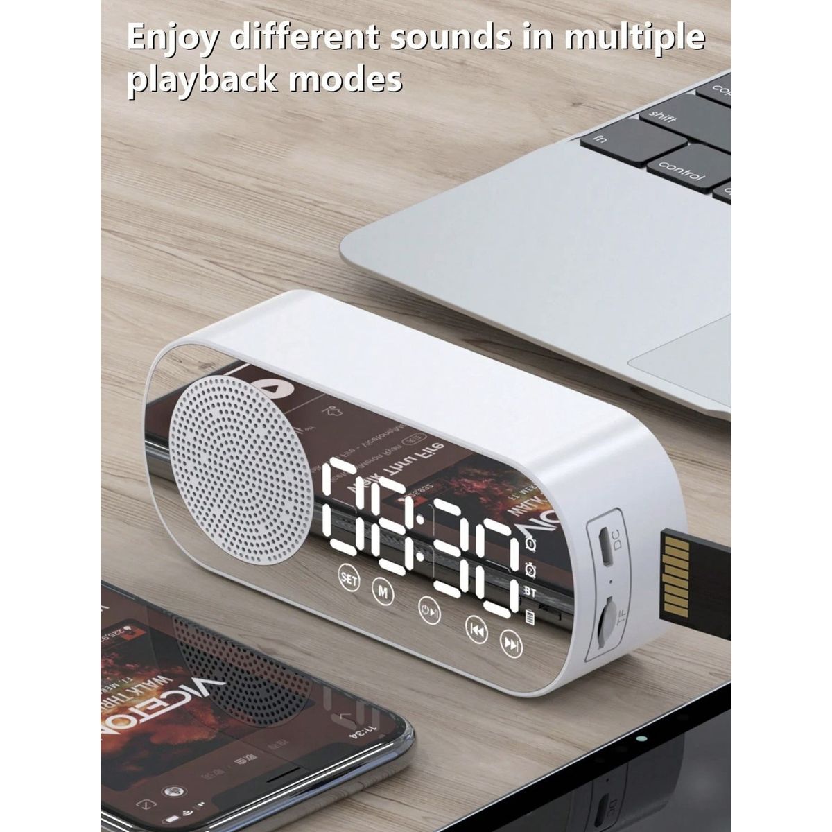 GENERICO - Mini Reloj Despertador Inteligente con Altavoz Bluetooth