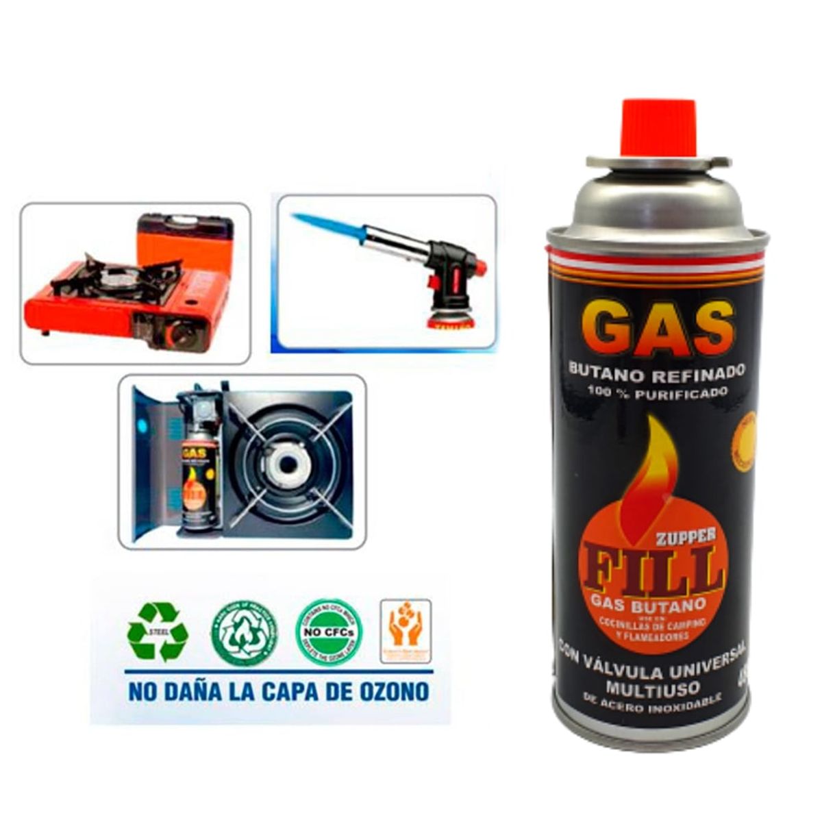 GENERICO - 2 Gas Butano Ultra Refinado valvula universal cocinillas Fill