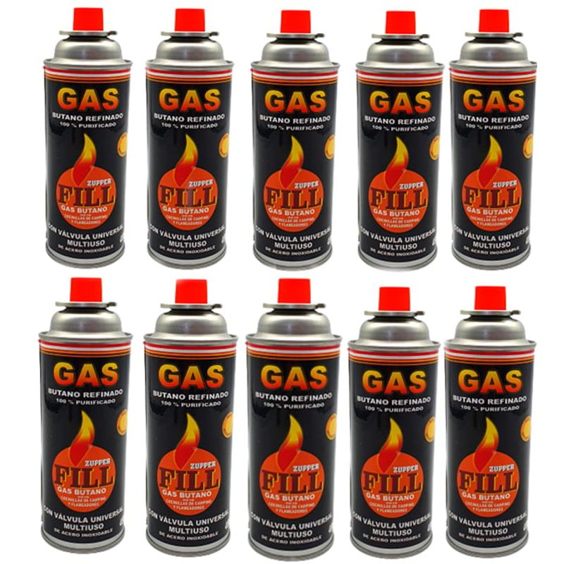 GENERICO - 10 Gas Butano Ultra Refinado valvula universal cocinillas Fill