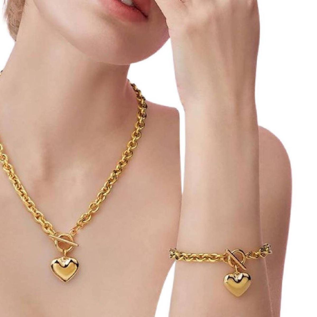 NO LOGO - Set Collar Corazon Y Pulsera Acero Inoxidabl Regalo Especial