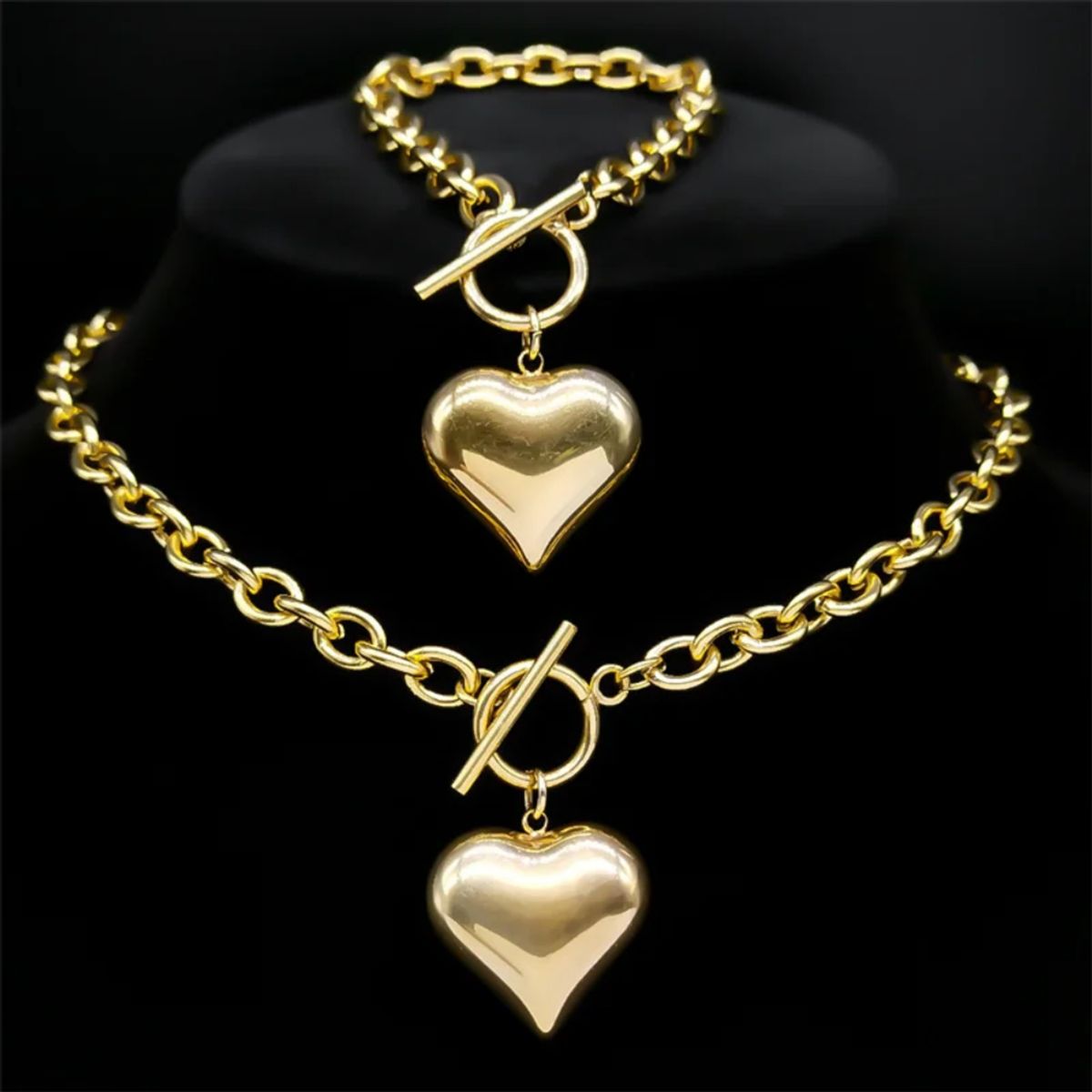 NO LOGO - Set Collar Corazon Y Pulsera Acero Inoxidabl Regalo Especial