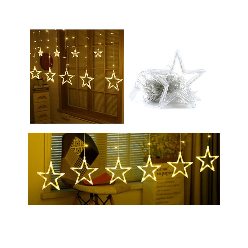 GENERICO - Cascada Luces Led Modelo Estrellas 3 mts Amarillas