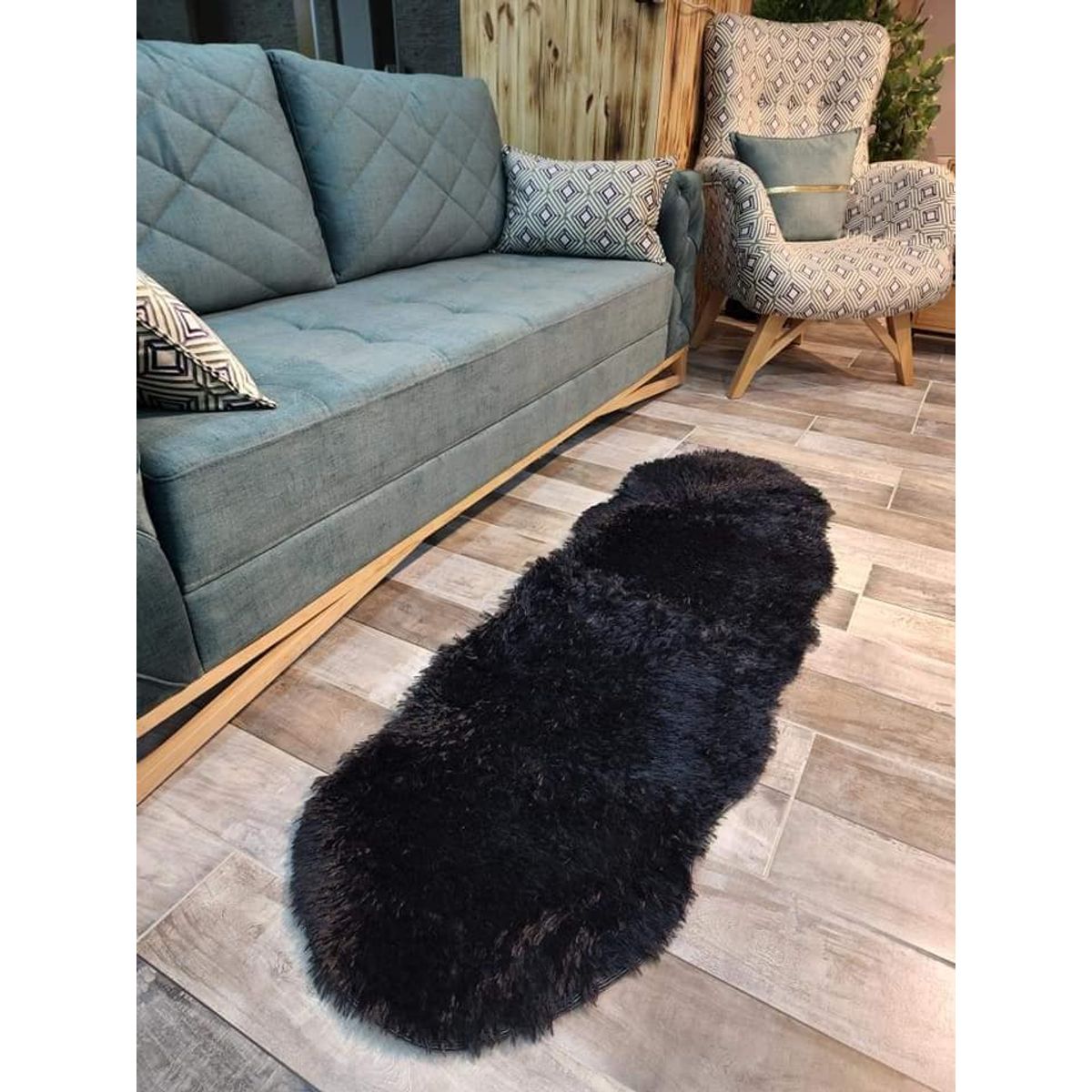 GENERICO - ALFOMBRA PELUDA NUBE 60x180CM  NEGRO