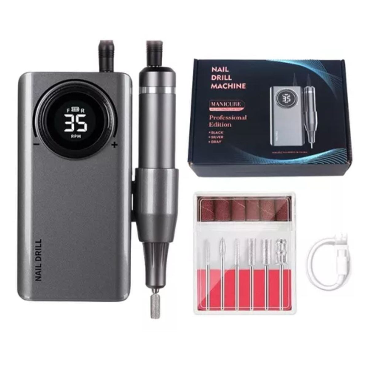 GENERICO - Pulidor  de Uñas Portátil Recargable con Cabezales