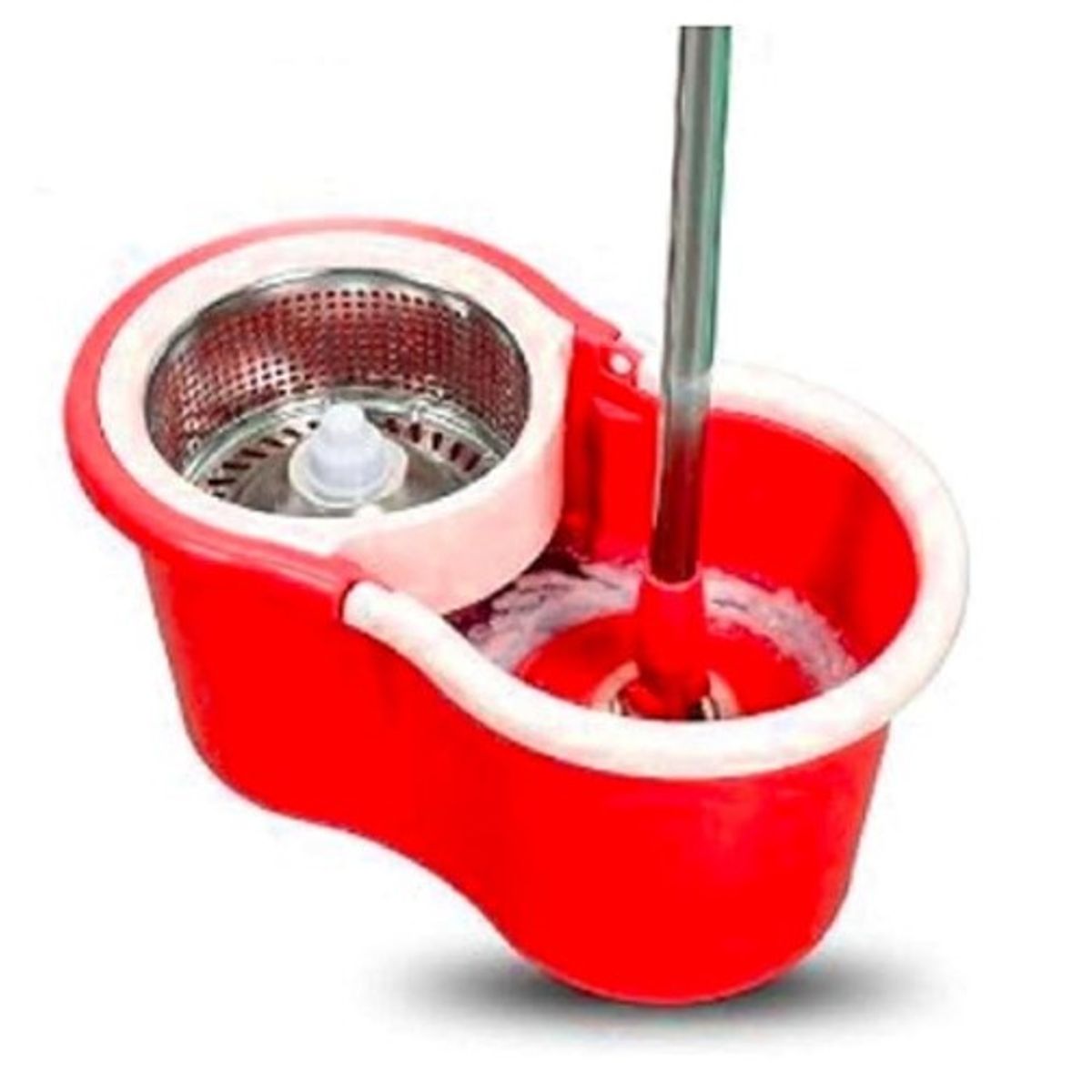 GENERICO - Balde Trapeador escurridor giratorio Rojo con Microfibra