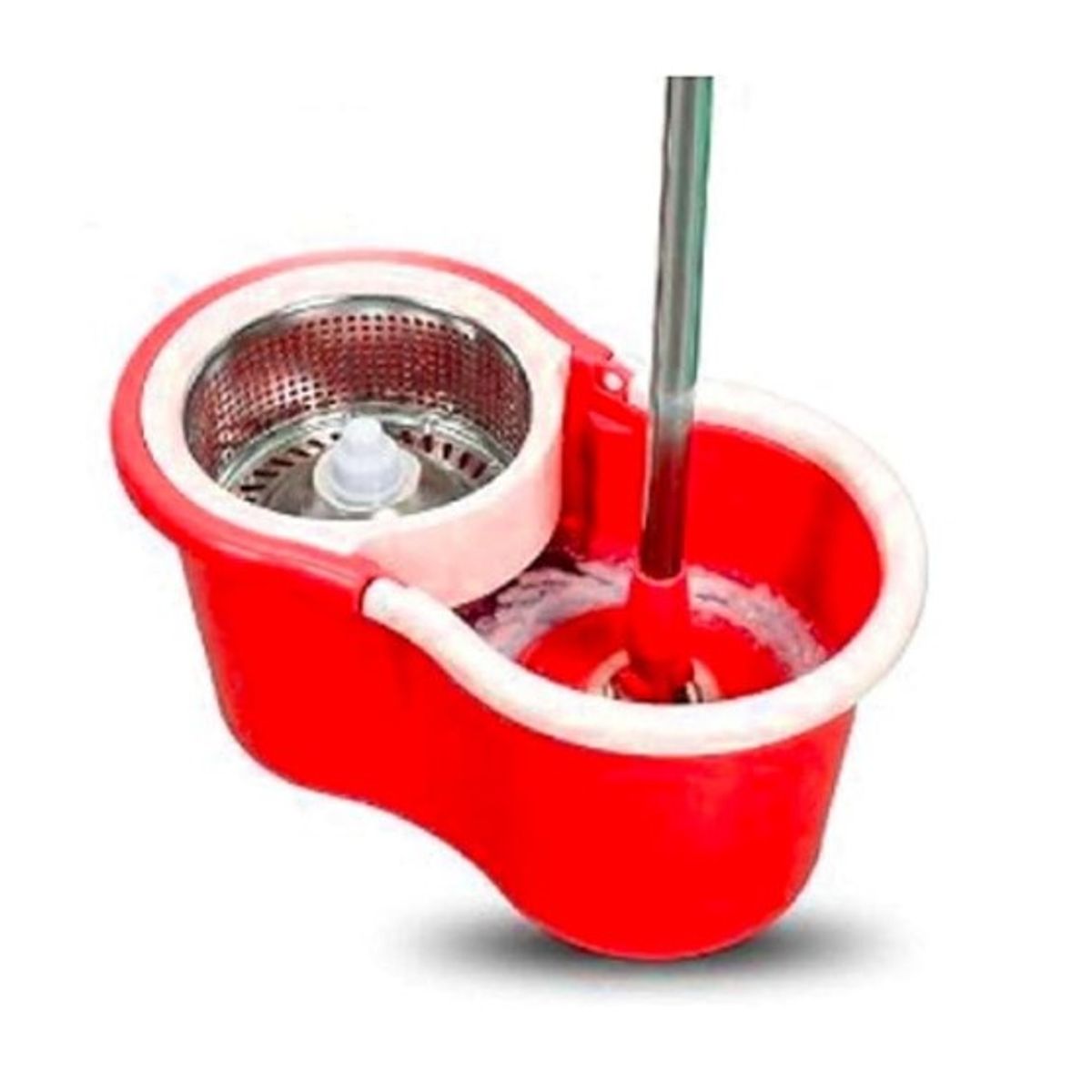 GENERICO - Balde Trapeador escurridor giratorio Rojo con Microfibra