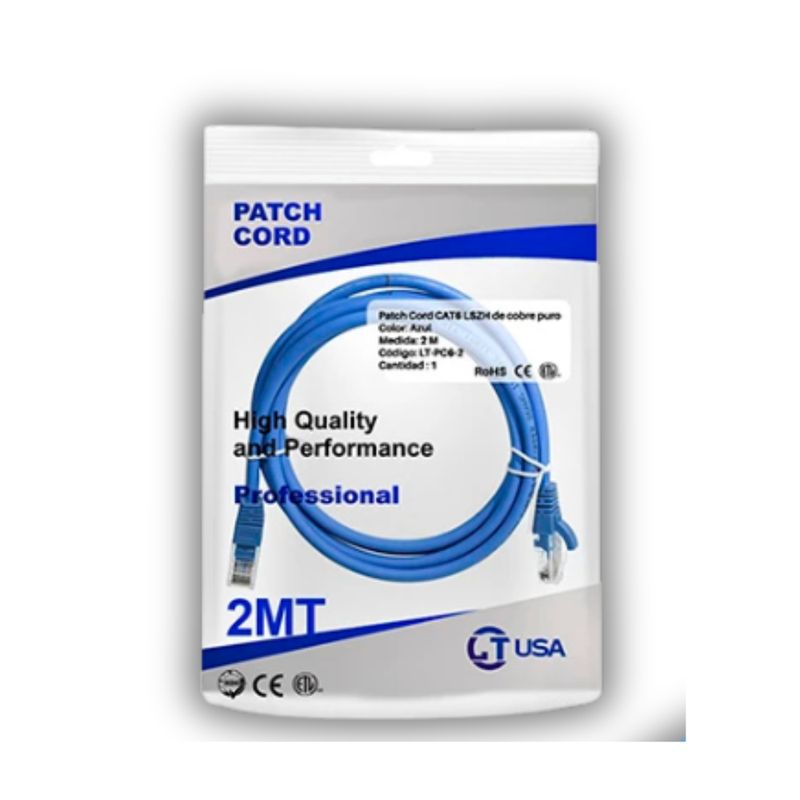 GENERICO - cable patch cor cat 6 con rj45 2 metros
