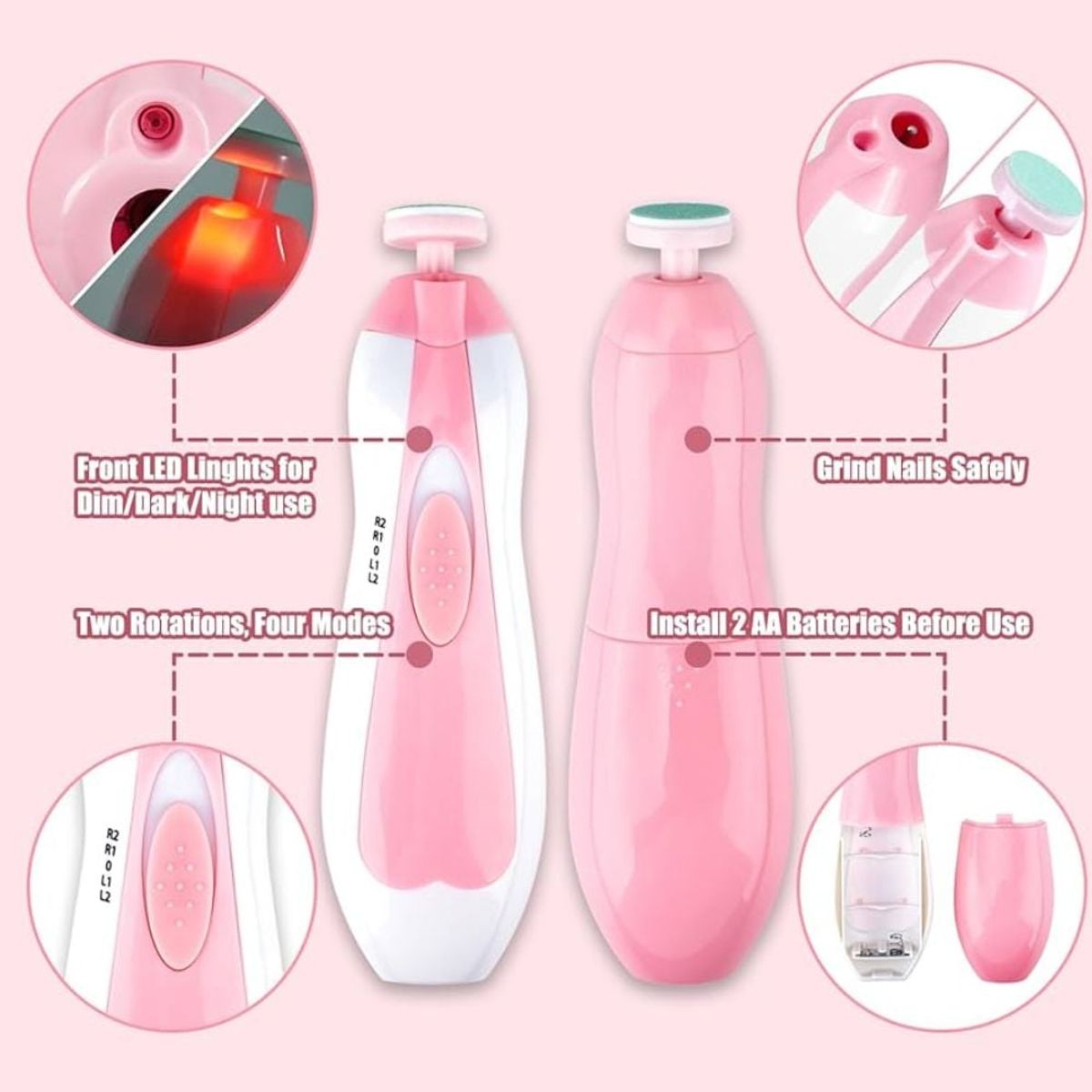 GENERICO - Pulidor De Uñas Eléctrico Para Bebes - Rosado
