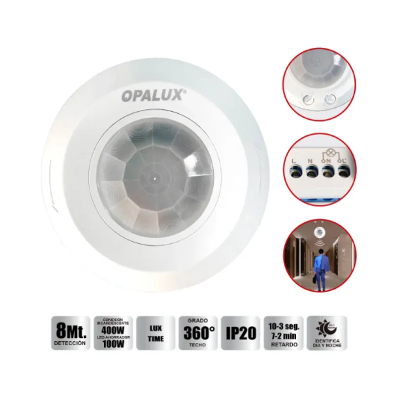 OPALUX - Sensor de Movimiento Mini 8Mts 360° IP20 Serie II ST-05M OPALUX