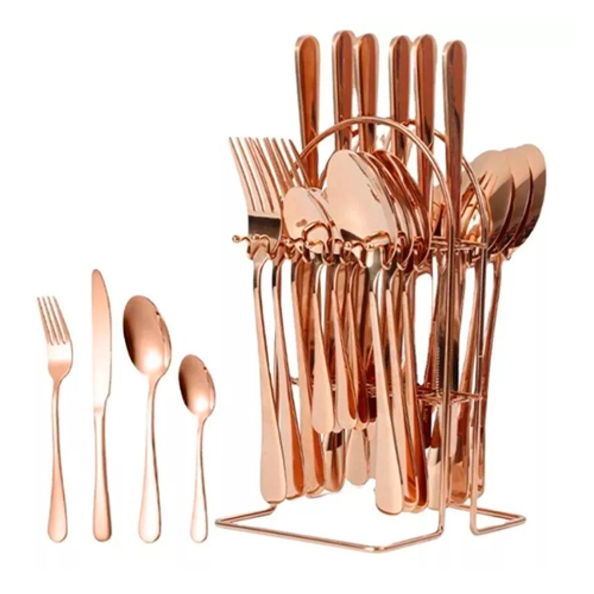 GENERICO - Juego De Cubiertos Vajilla Acero Inox 24 Piezas Hogar Regalo Rosado