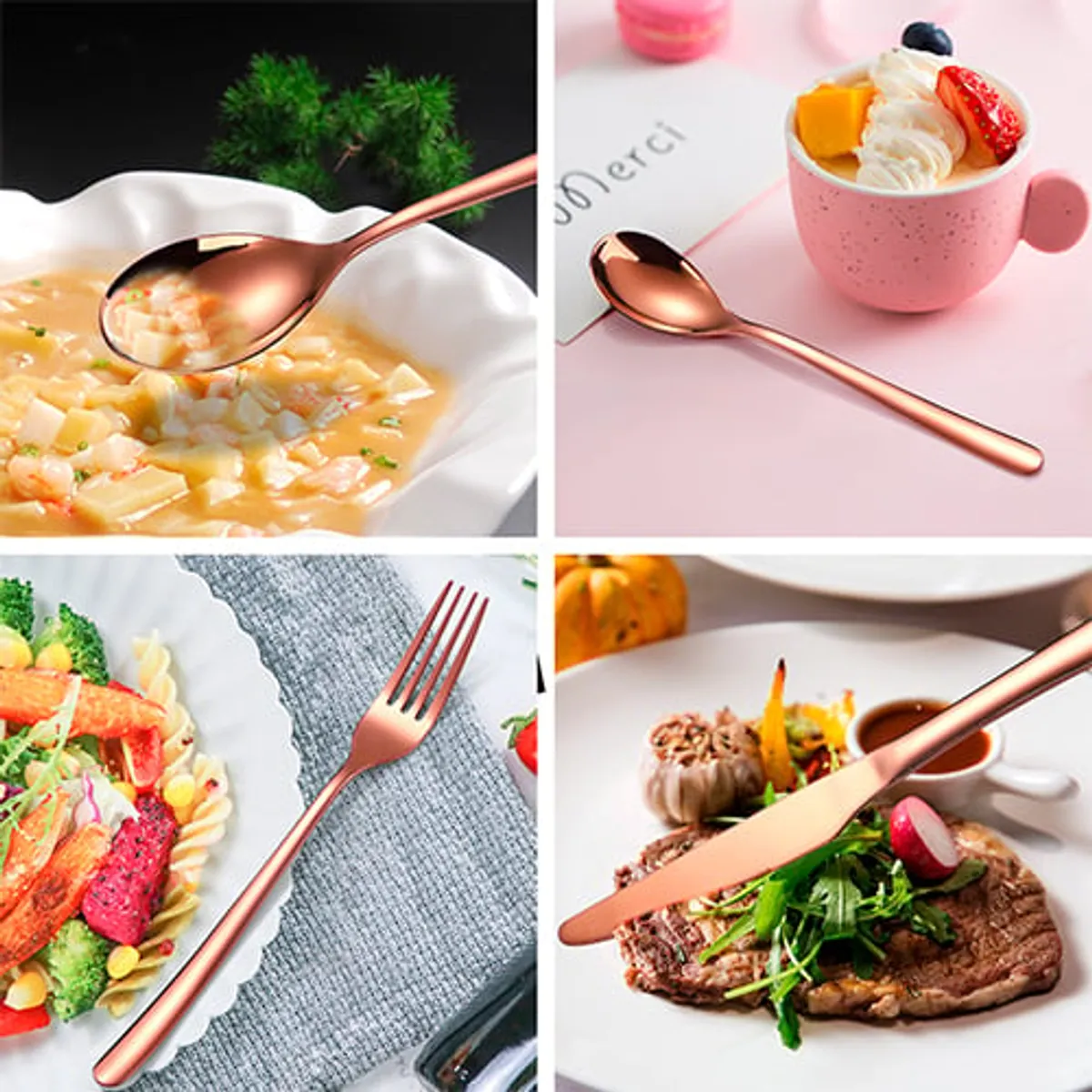 GENERICO - Juego De Cubiertos Vajilla Acero Inox 24 Piezas Hogar Regalo Rosado