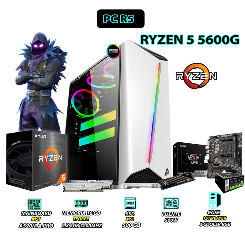 AMD - Computadora PC Ryzen 5 5600G RAM 16GB DISCO 500GB SSD CON GRAFICOS RADEON VEGA