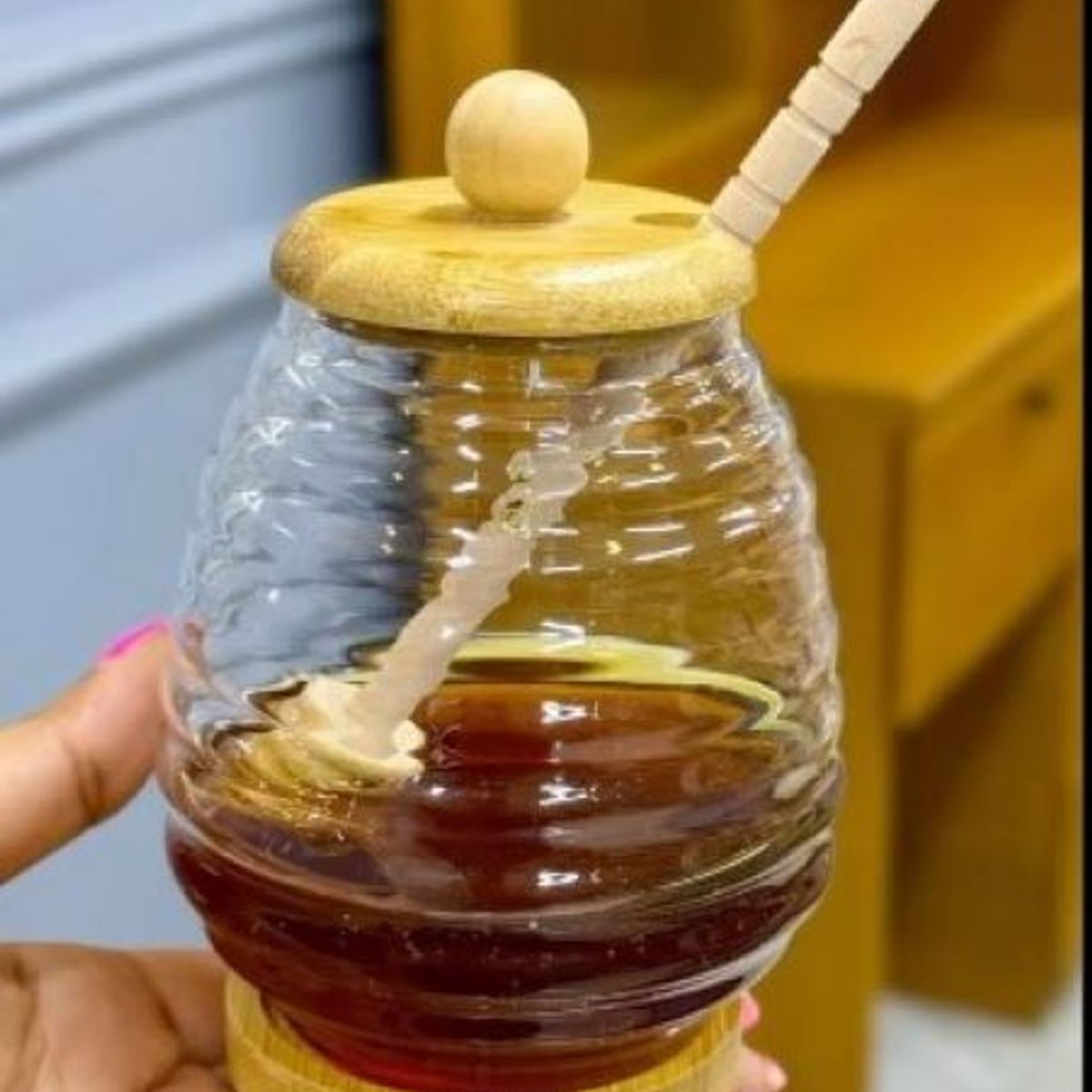 GENERICO - Frasco para Miel con Tapa y Base de Bambú 250 ml