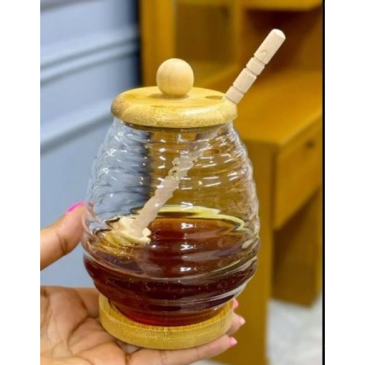 GENERICO - Frasco para Miel con Tapa y Base de Bambú 250 ml
