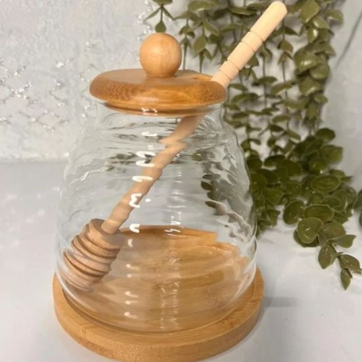 GENERICO - Frasco para Miel con Tapa y Base de Bambú 400 ml