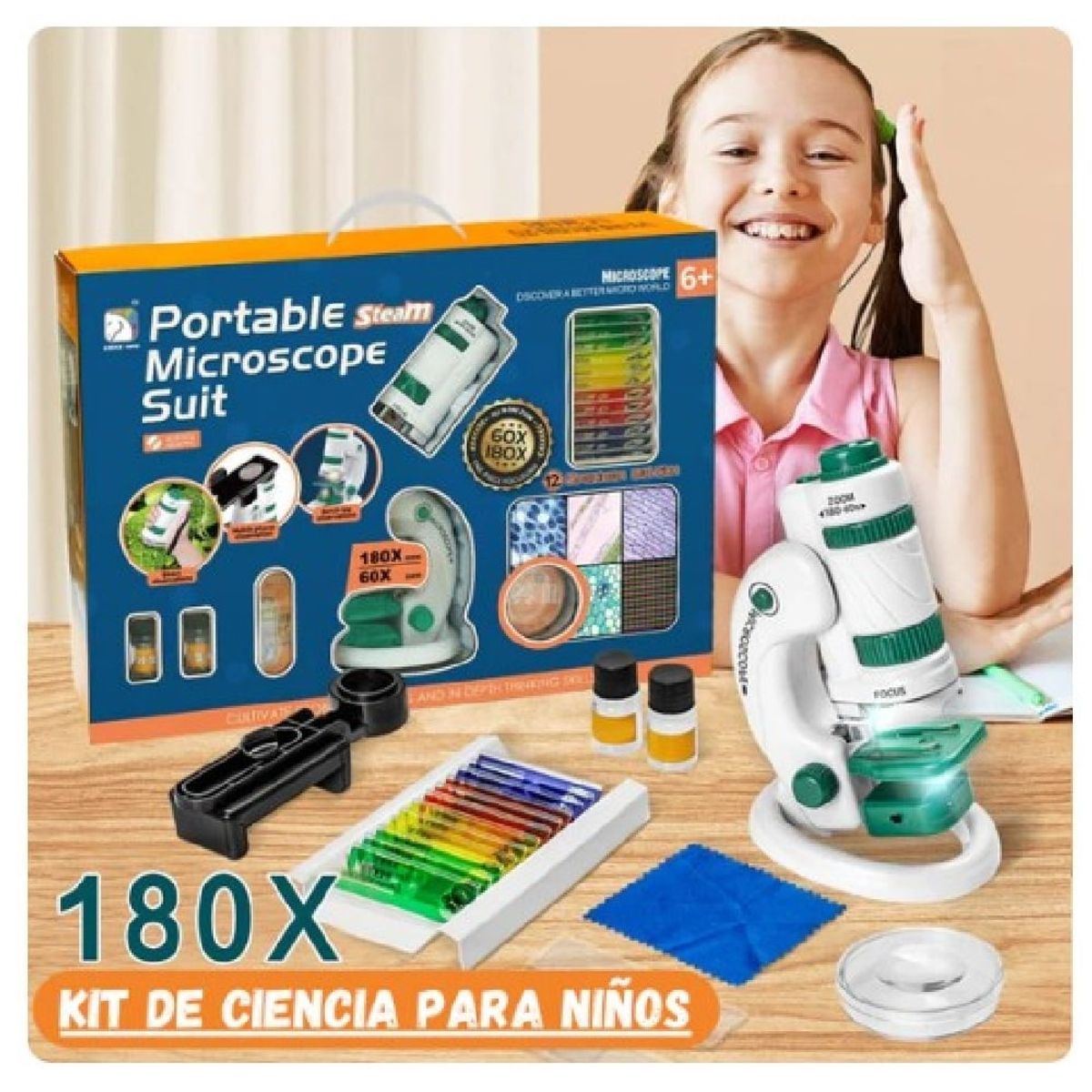 GENERICO - Kit Laboratorio Microscopio Portátil Ciencia Educativo 33pcs