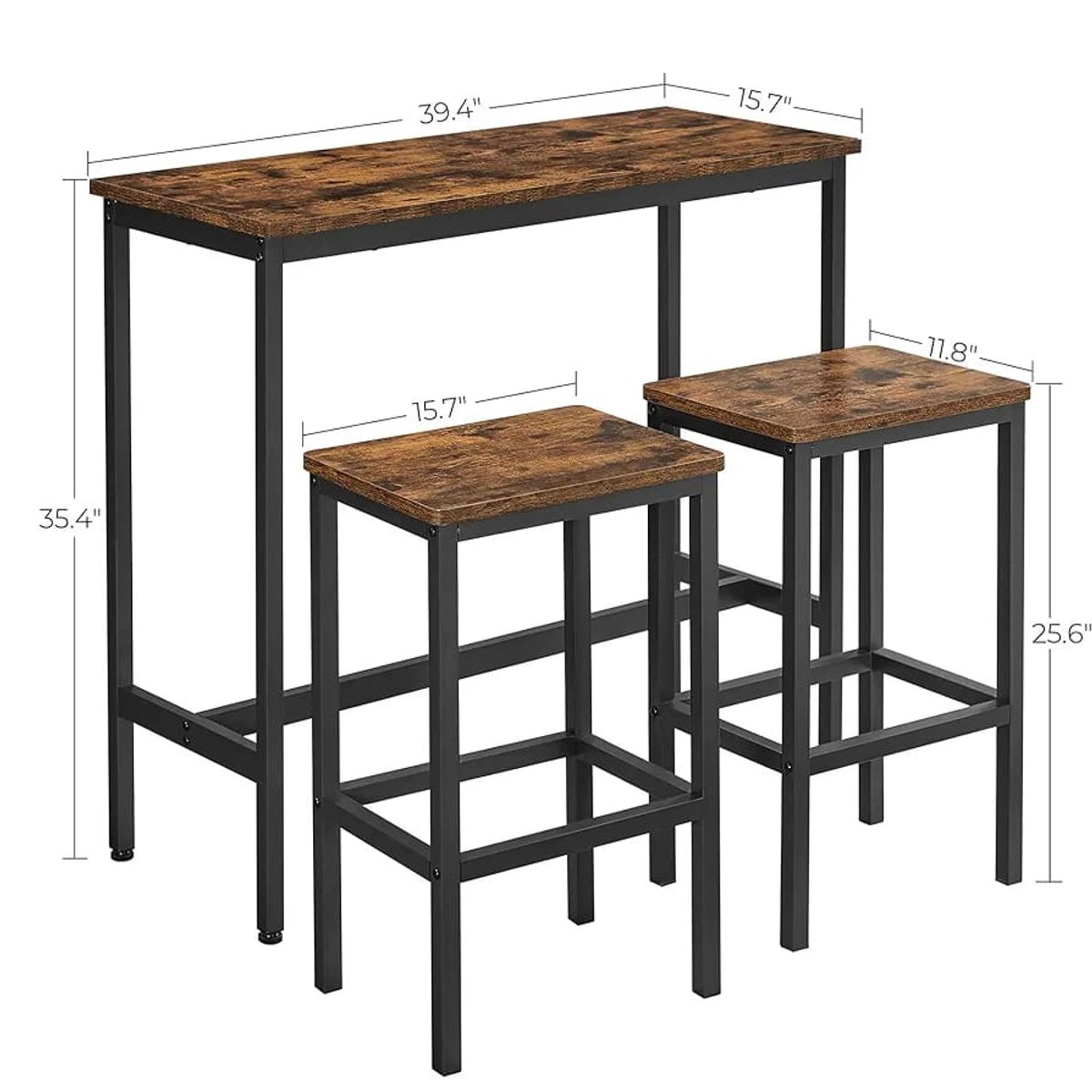 GENERICO - Juego Mesa de bar o cocina y 2 bancos nogal