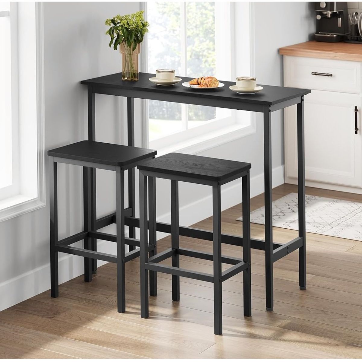 GENERICO - Juego Mesa de bar o cocina y 2 bancos negro