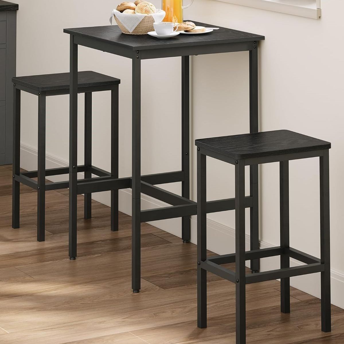 GENERICO - Juego Mesa de bar o cocina y 2 bancos negro